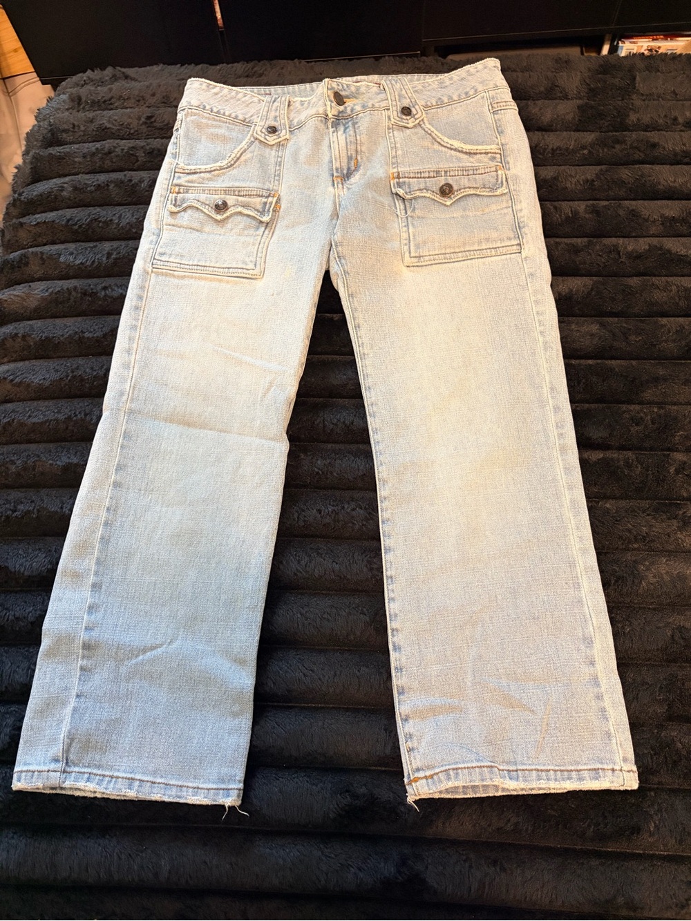 Hot Kiss Light Blue Straight-Leg Jeans with Front Patch Pockets